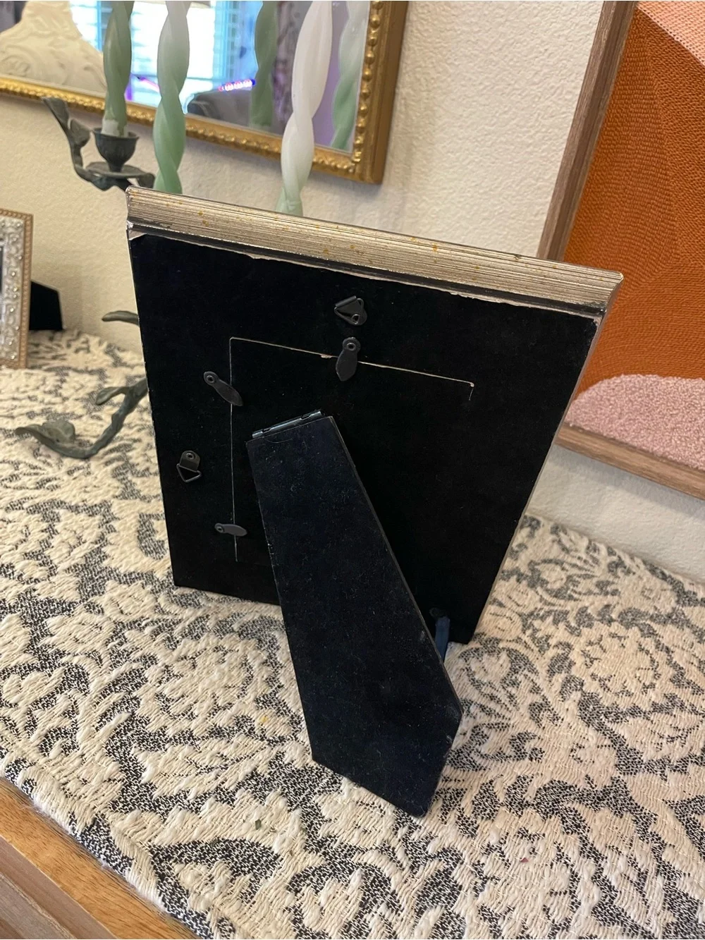 Decorative Black and Silver Photo Frame with Pressed Rose Accent
